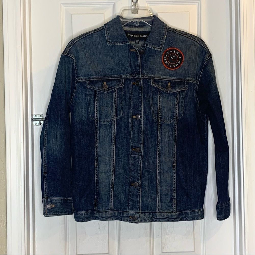 Express Denim Jean Jacket Oversized Size XS/S Twenty One Pilots Patch
